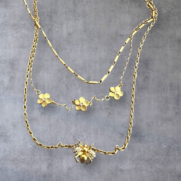 14 K GP triple necklace Nature inspired - Picture 3 of 4